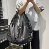 Mesh Splicing Star-Pattern Shoulder Bag – Large-Capacity Y2K Street Tote for Women