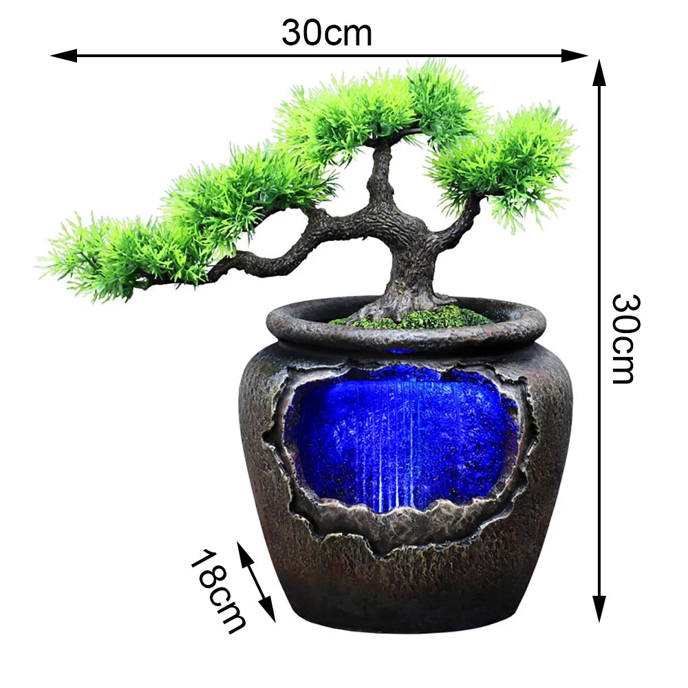 Relaxation Desktop Waterfall Fountain – LED Light Indoor Home & Office Decor, Feng Shui Wealth Ornament
