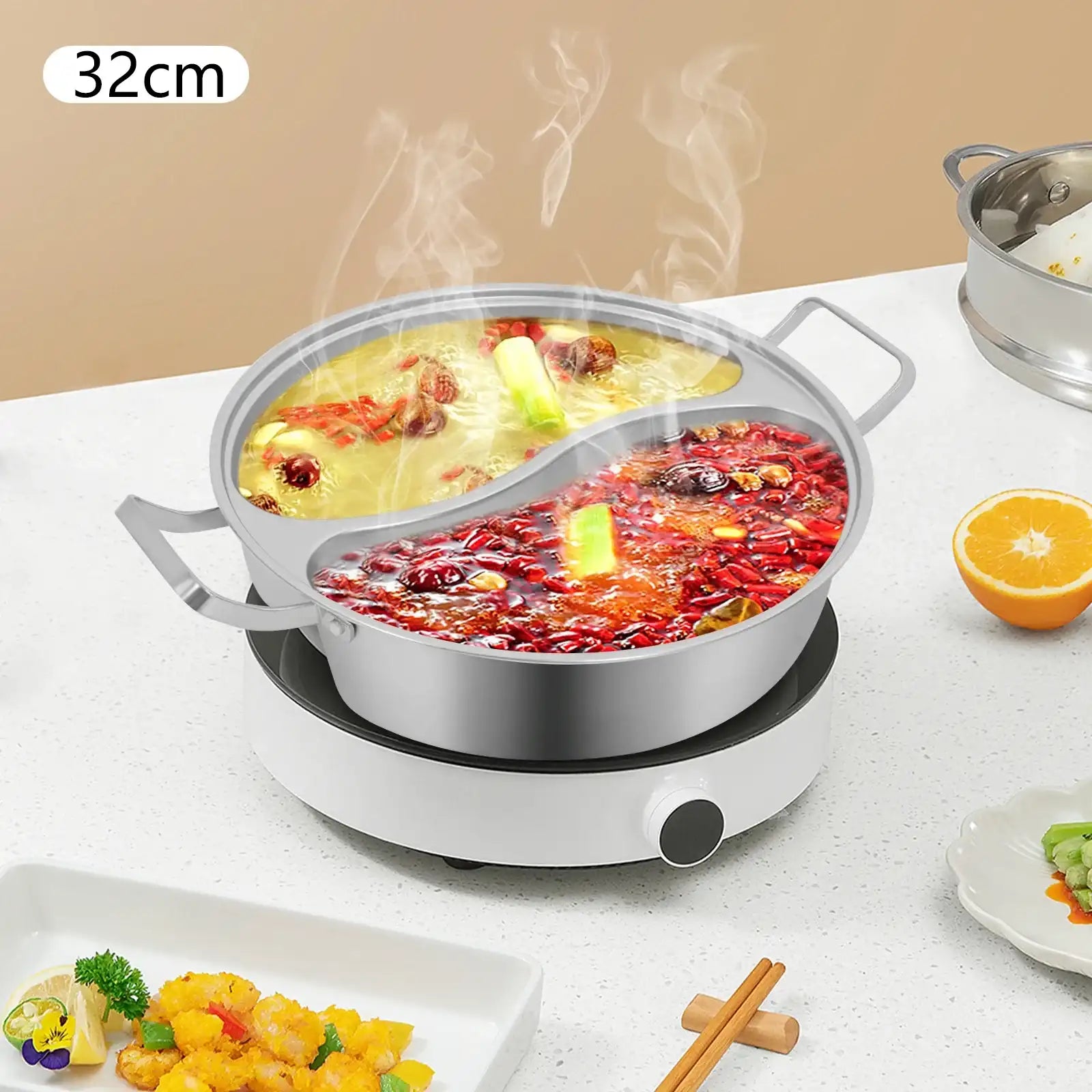 304 Stainless Steel Double-Flavor Hot Pot – Tempered Glass Lid, 5 L / 7 L Capacity
