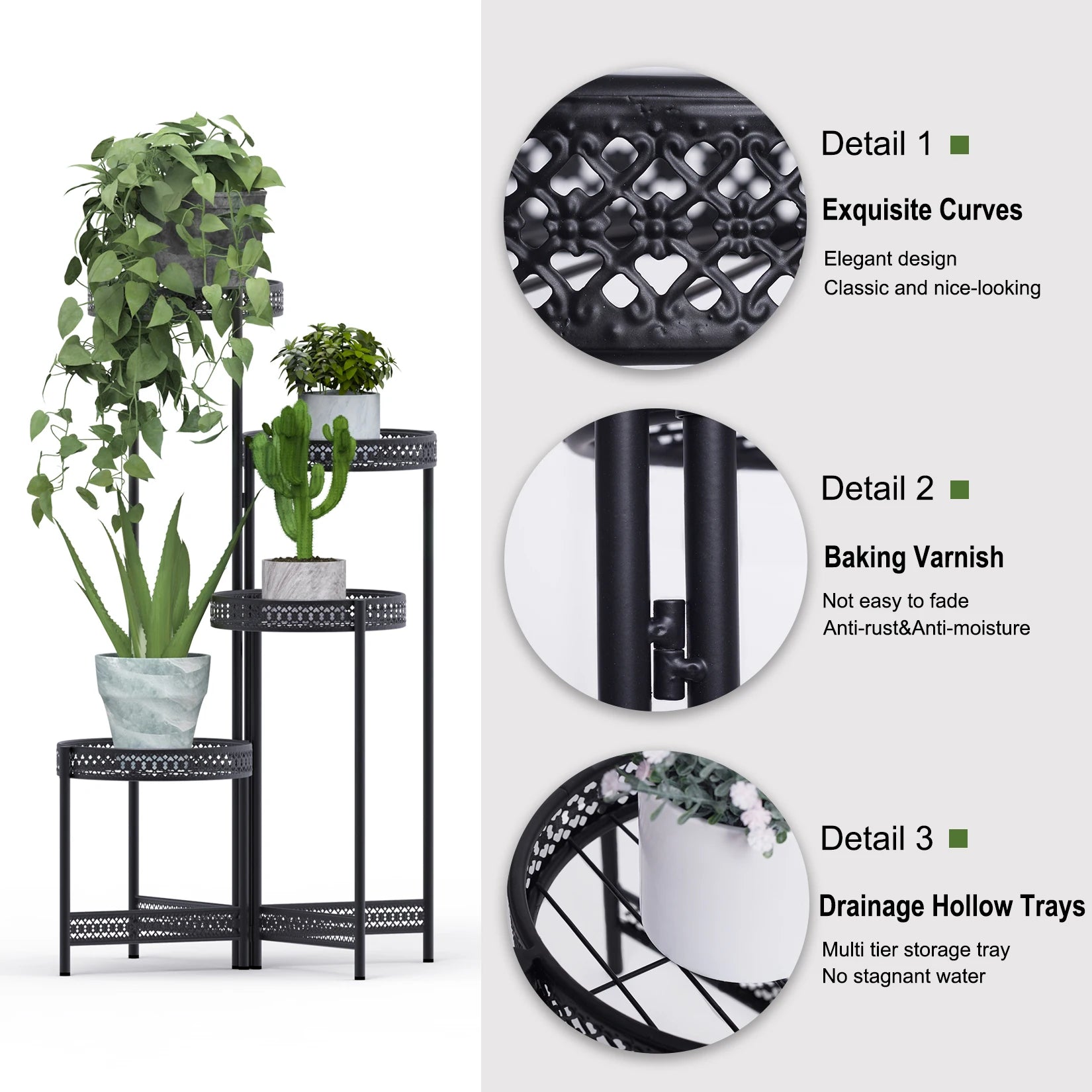 “Metal Flower Pot Rack Plant Stand – 3/4 Tier Garden Planter Corner Shelf for Indoor & Outdoor Storage & Display”