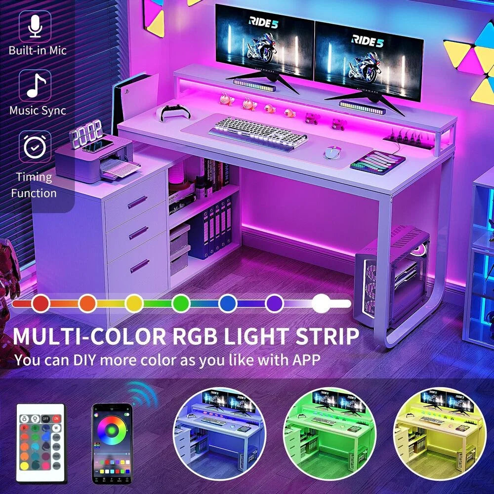 L-Shaped Gaming Computer Desk – Home Office Corner Desk with File Drawers for Storage & Organization