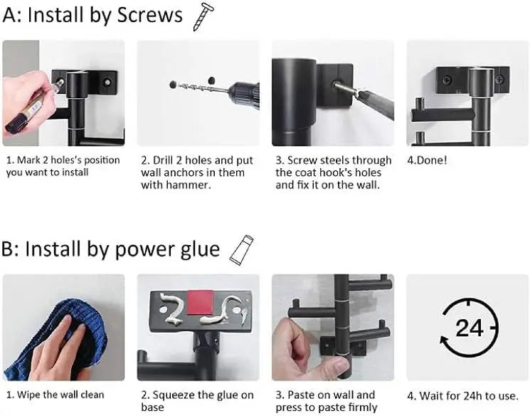 Vertical Swivel Hook Rack with 4 Rotatable Arms – Wall-Mounted Metal Towel & Accessory Organizer