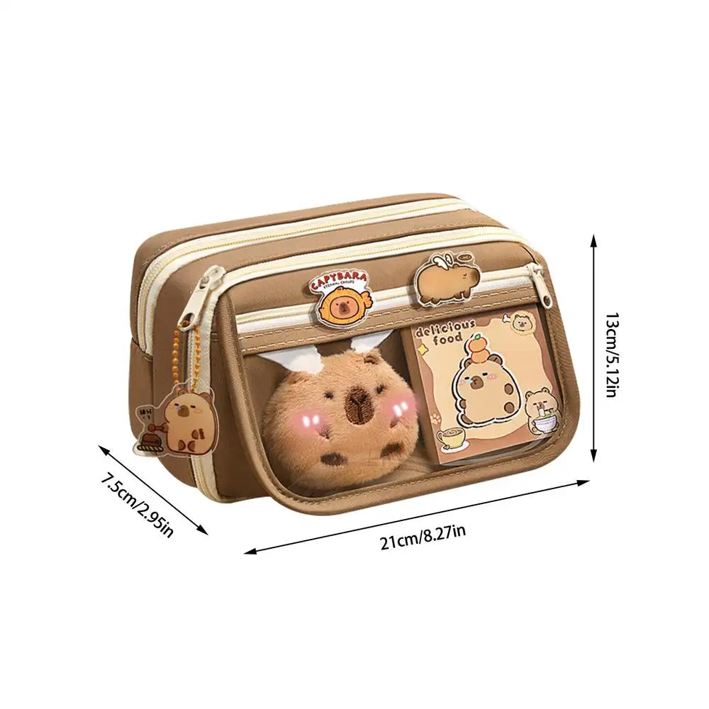 Large Capacity Pencil Case with Flip Cover – Capybara Stationery Storage Bag for School & Office Supplies 🐾