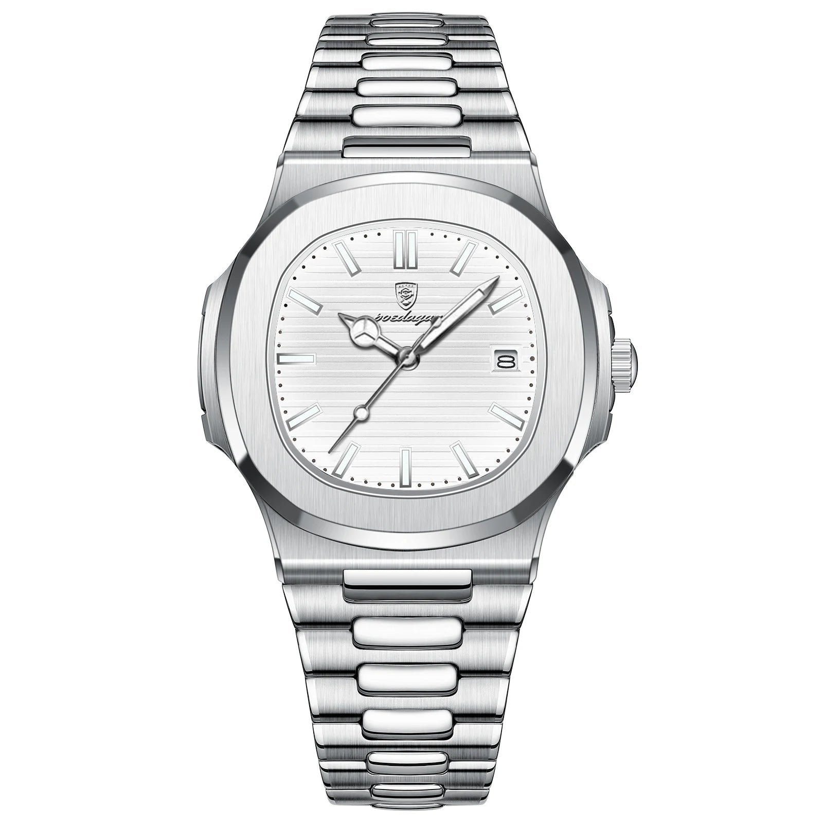 POEDAGAR Luxury Square Dial Men’s Watch – Stainless Steel, Calendar, Luminous & Waterproof Casual Wristwatch