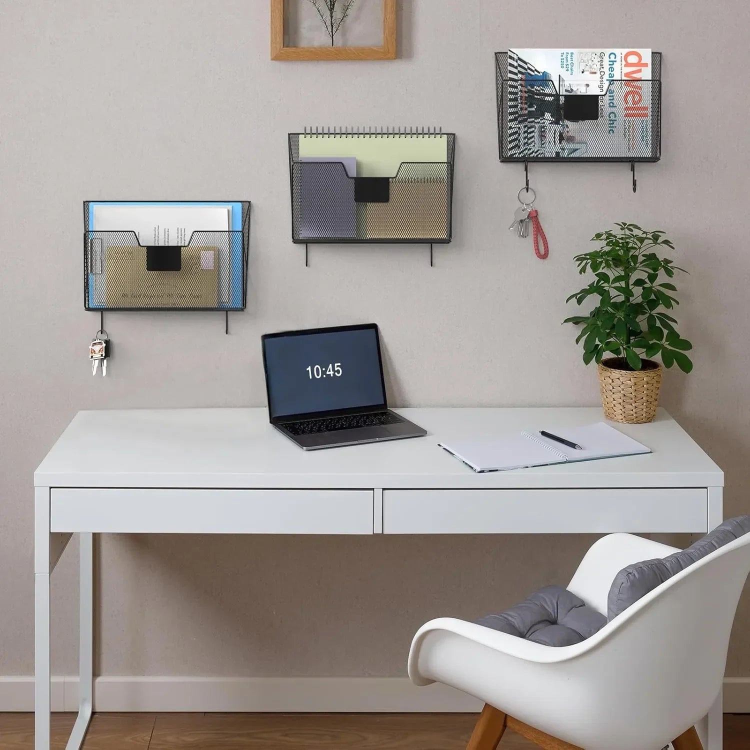 📂 3-Pack Metal Wall File Organizer with Hooks – Mesh Wall-Mounted Magazine & Document Rack for Home & Office (Black)