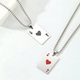 Hip Hop Poker Card Necklace for Men – Stainless Steel Ace of Spades Pendant Chain, Street Style Playing Card Jewelry