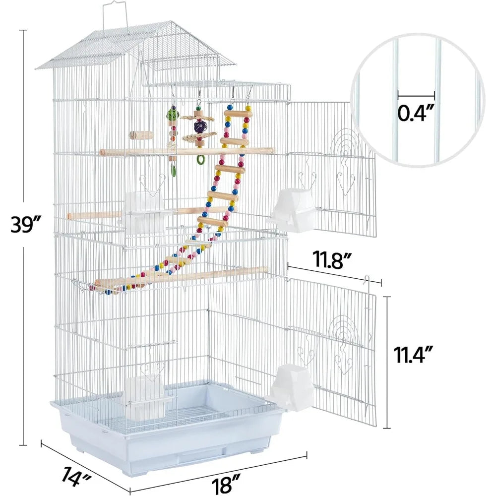 Roof-Top Medium Parakeet Cage – Bird Cage for Cockatiels, Conures, Finches, Budgies, Canaries & Lovebirds