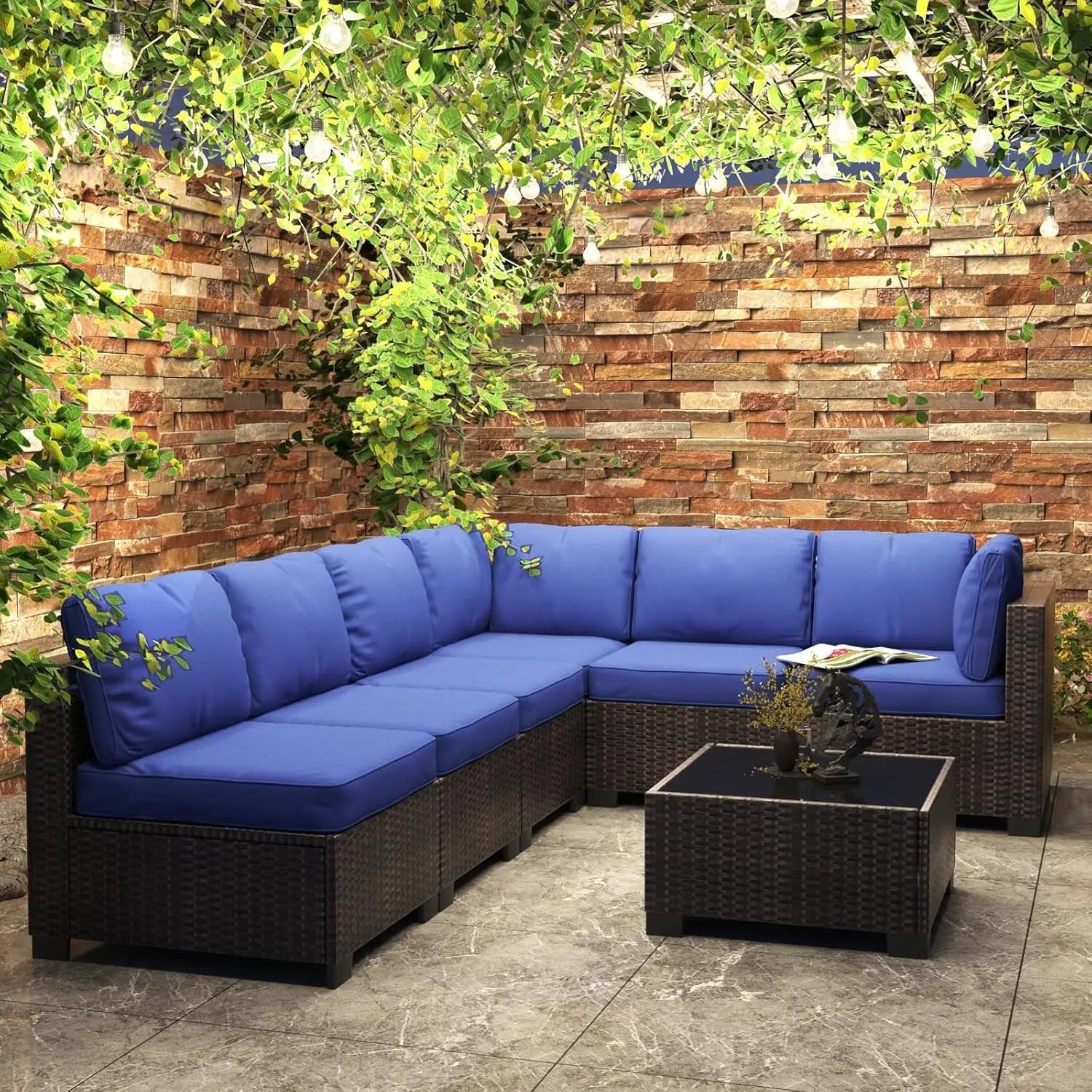 “7-Piece Modular Outdoor Furniture Set – PE Rattan Wicker Sectional Sofa with Cushions for Garden, Balcony & Patio”
