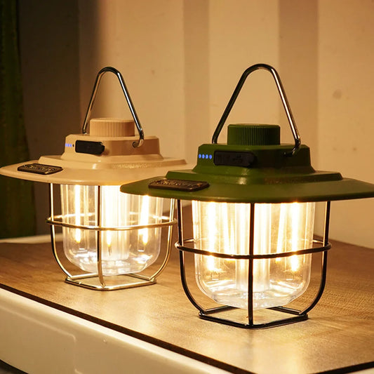 Retro LED Lantern Light – Type-C Rechargeable Hanging Decorative Lamp with Hook & Dimmable Brightness