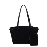 Solid-Colour Suede Tote & Shoulder Bag – Zip Closure Satchel for Work & Travel