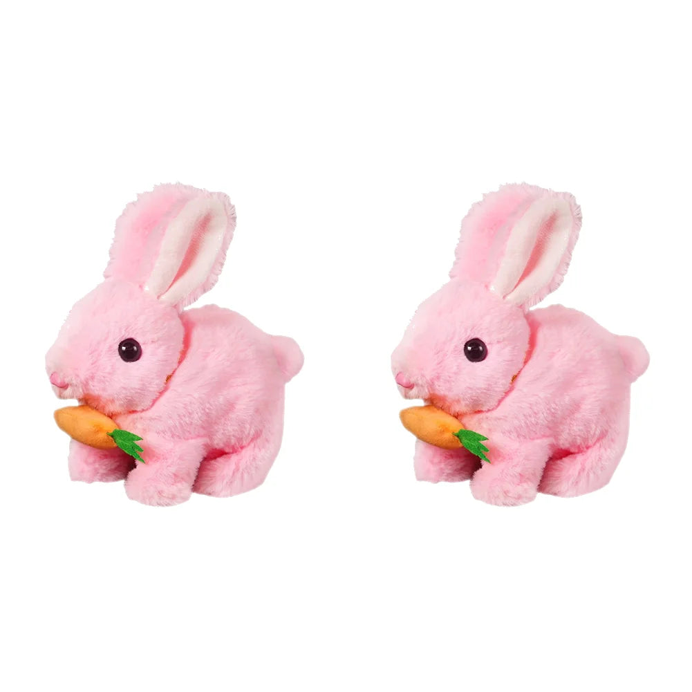 2Pcs Electric Bunny Toy Set – Cute Interactive Rabbit Plushies with Carrot, Walking Wiggle Ears Simulation Toys for Kids Gifts