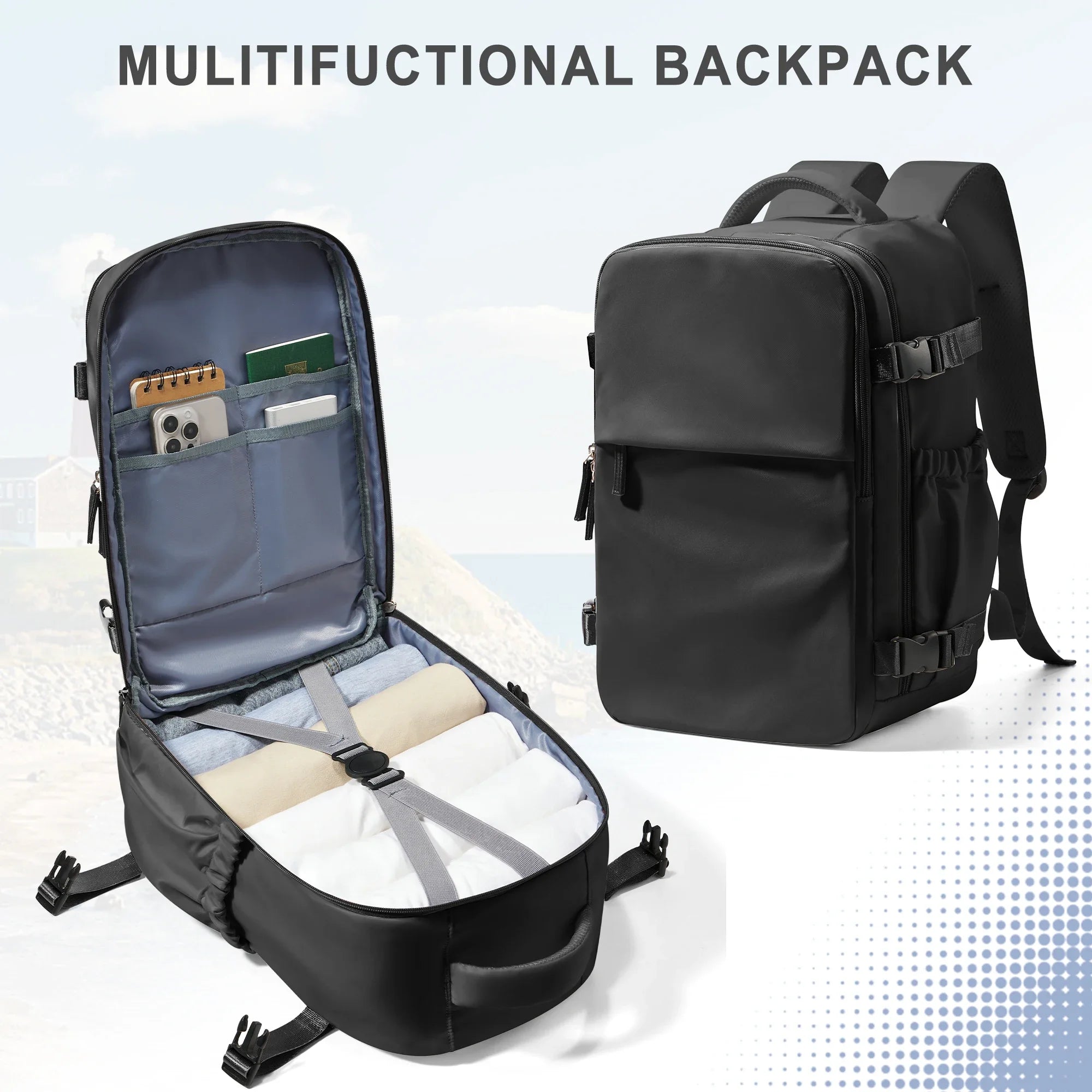 Cabin Travel Backpack – 40×30×20 cm Carry-On, Fits 15.6″ Laptop, Airline-Compliant