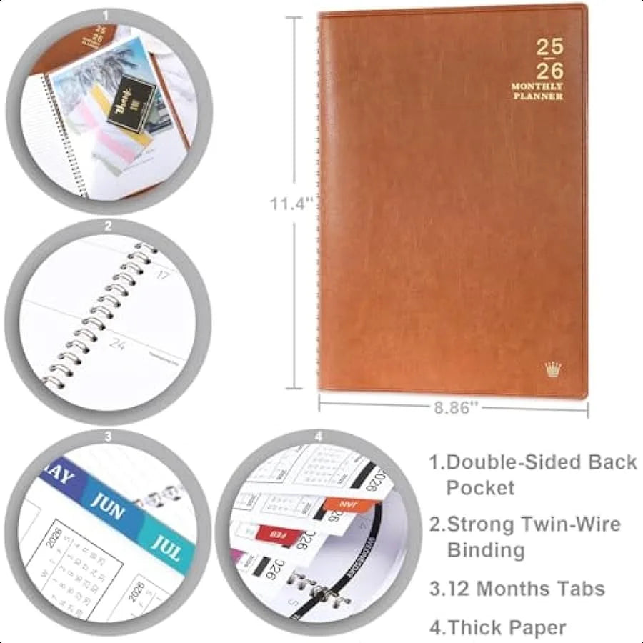2025–2026 Monthly Planner – 18-Month Faux Leather Calendar with Notes Pages & Twin-Wire Binding 📔