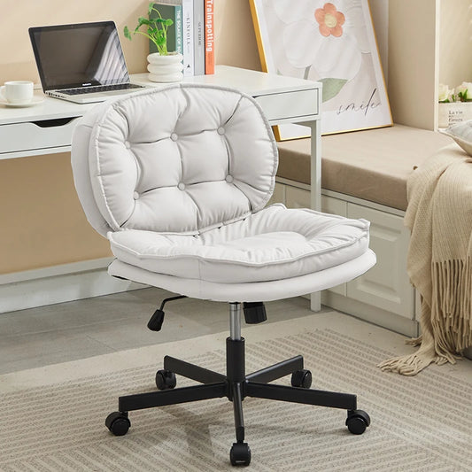 💺 Armless Office Desk Chair – PU Leather Wide Cross-Legged Task Chair with Wheels & Adjustable Swivel
