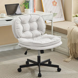 💺 Armless Office Desk Chair – PU Leather Wide Cross-Legged Task Chair with Wheels & Adjustable Swivel