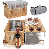 Picnic Basket for 4 – Deluxe Willow Hamper Gift Set with Blanket, Portable Bamboo Wine Table & Complete Picnic Kit
