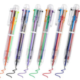 6-in-1 Multicolor Ballpoint Pens – 0.5 mm Retractable Pens with 6 Colors, Transparent Barrel (6-Pack)