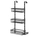 Over-Door Adjustable Rustproof Shower Caddy – Black Wall/door Mounted Organizer with Shelves & Hooks