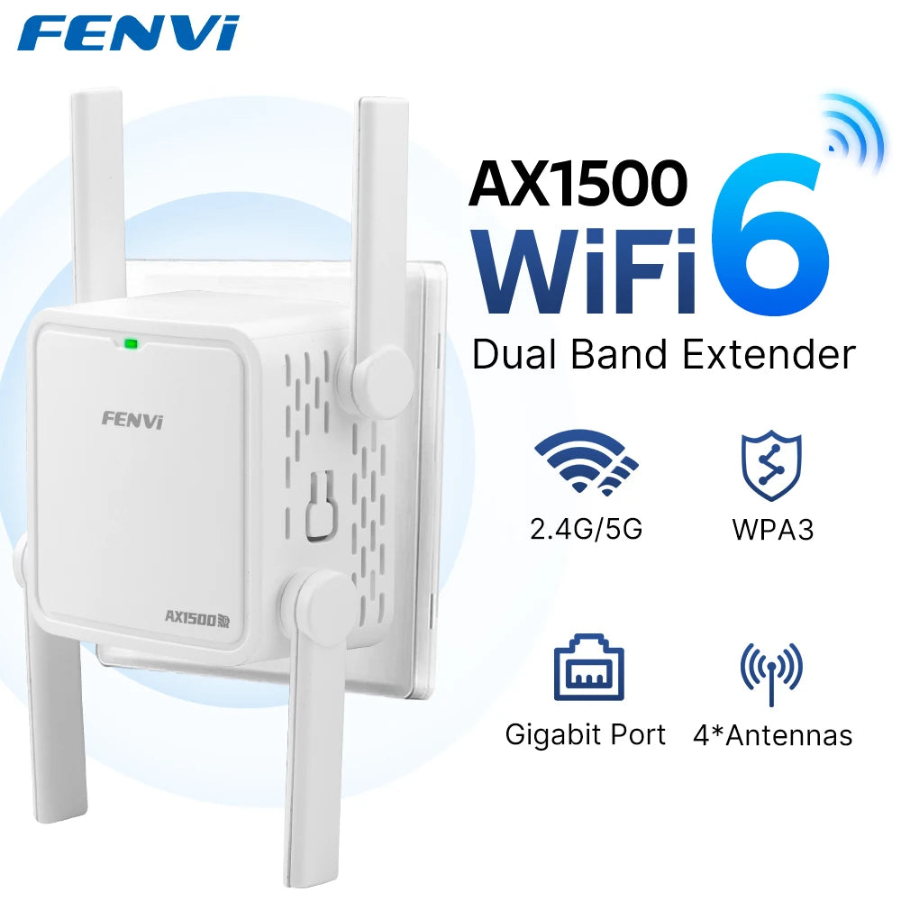 Fenvi WiFi 6 Repeater – 1500Mbps Dual-Band (5GHz/2.4GHz) Extender & Amplifier with Range Booster Router Function