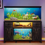55-75 Gallon Dark Oak Aquarium Stand with RGB LED Lighting, Power Outlets, USB Ports & Storage Cabinet