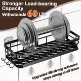 Large Rust-Proof Stainless Steel Shower Caddy – Adhesive Wall Mounted Shelf with Soap Holder & 4 Hooks