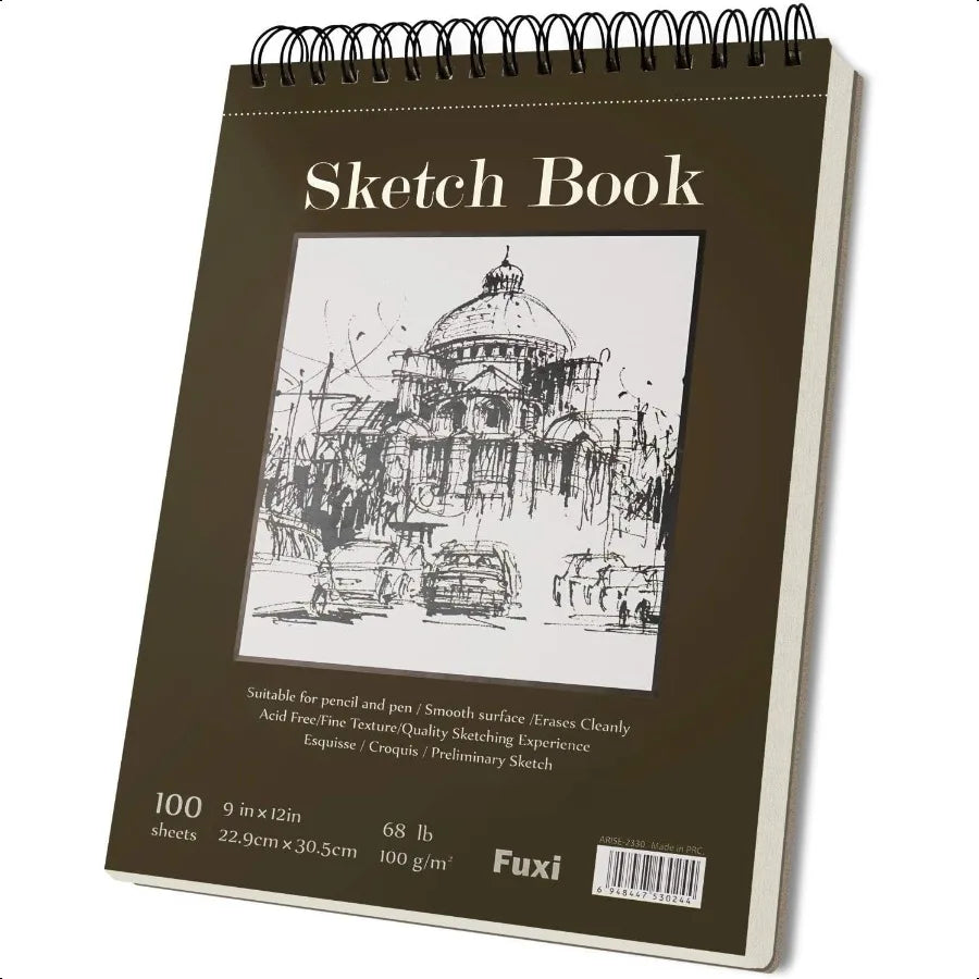 Fuxi 9×12″ Acid-Free Spiral Sketch Book – 100 Sheets 100 gsm Drawing Paper Pad