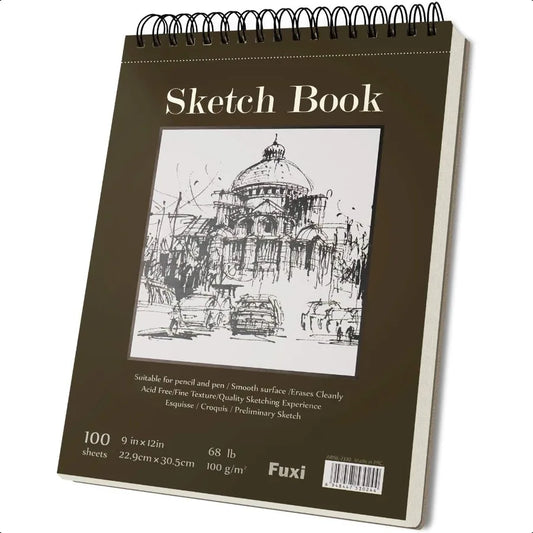 Fuxi 9×12″ Acid-Free Spiral Sketch Book – 100 Sheets 100 gsm Drawing Paper Pad