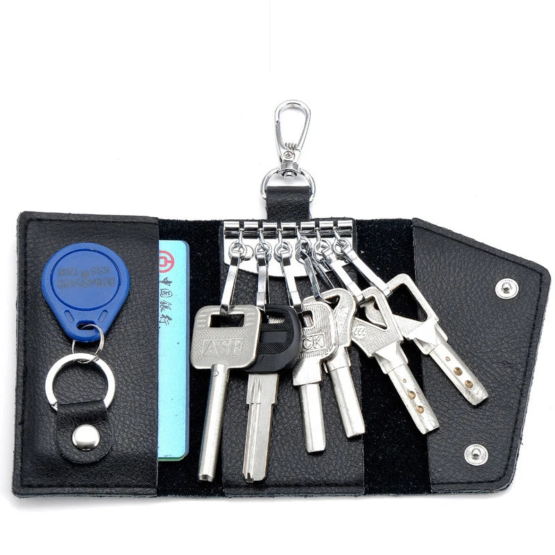 Genuine Leather Keychain Organizer – Unisex Car Key Wallet & Mini Card Holder Pouch