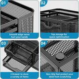 Mesh Desk Organizer with Two Drawers – 5 Compartments, Desktop Pen & Pencil Caddy