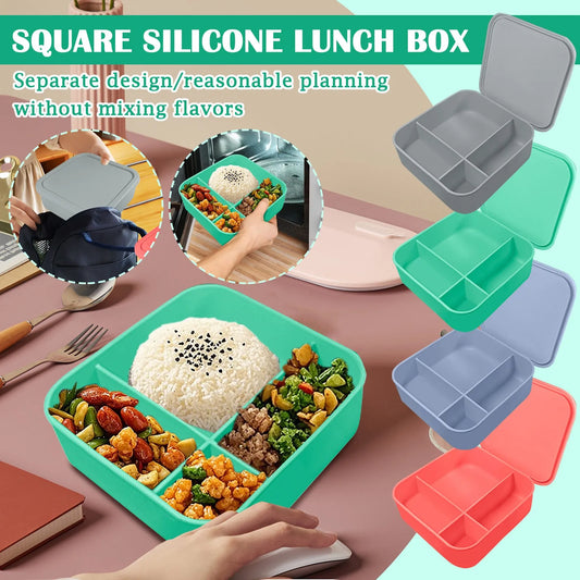 Food Grade Square Silicone Lunch Box – 4‑Compartment