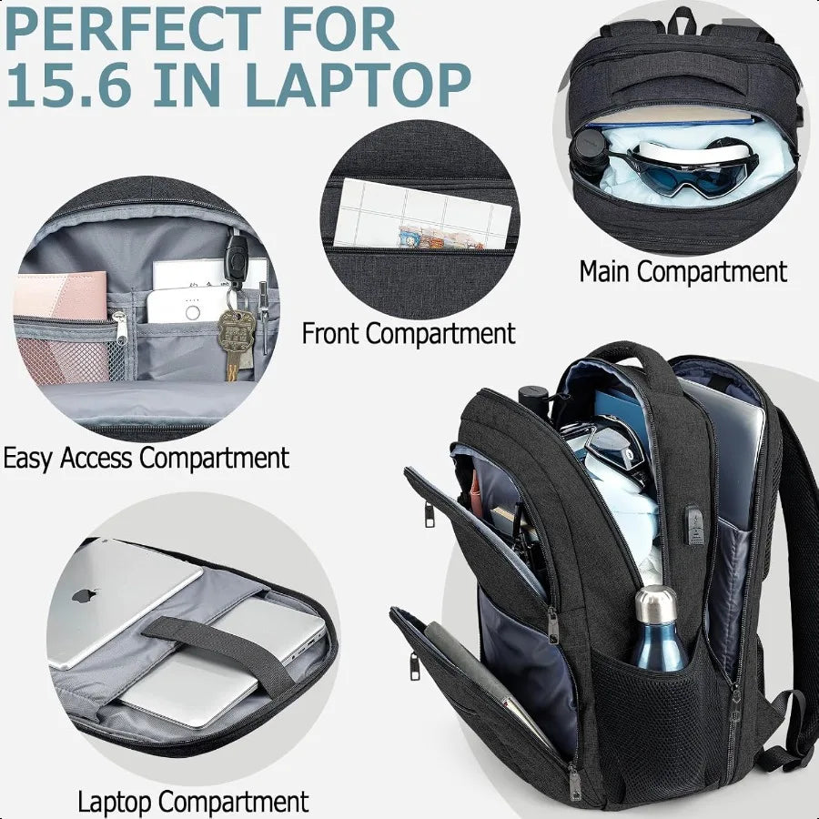 BIKROD 15.6" School & TSA Travel Laptop Backpack – USB Charging Water-Resistant Bookbag for Teen Boys, Men & Women