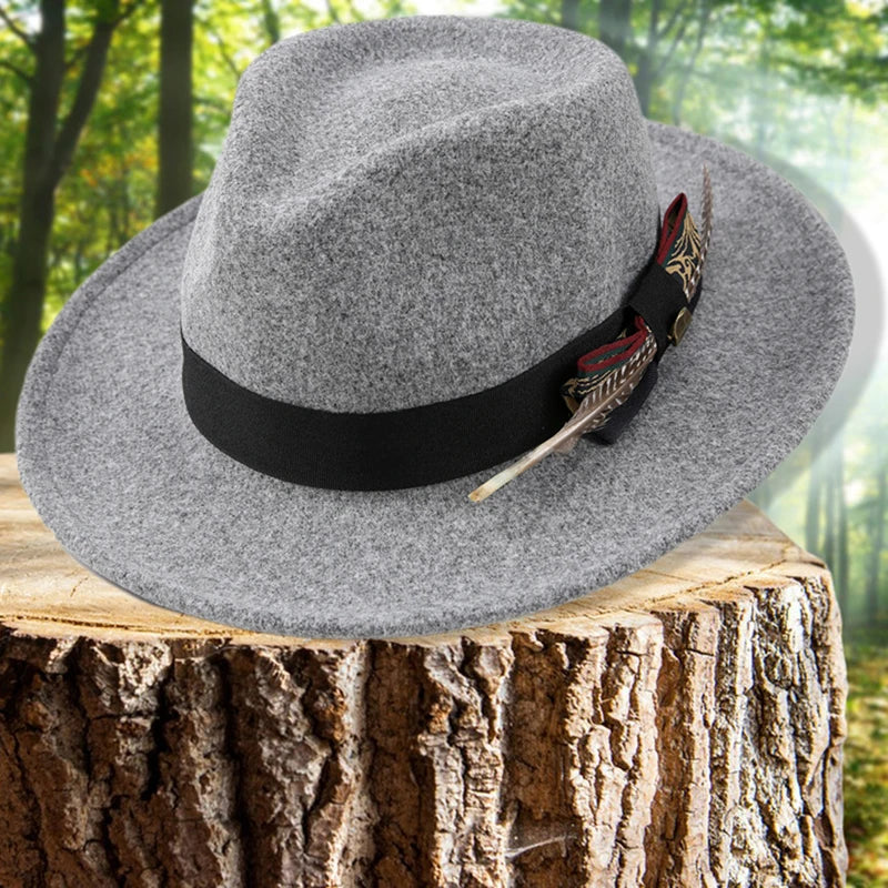 Unisex Classic Fedora Hat – Vintage Panama-Style Felt with Stylish Feather Detail for Summer Events & Jazz Festivals