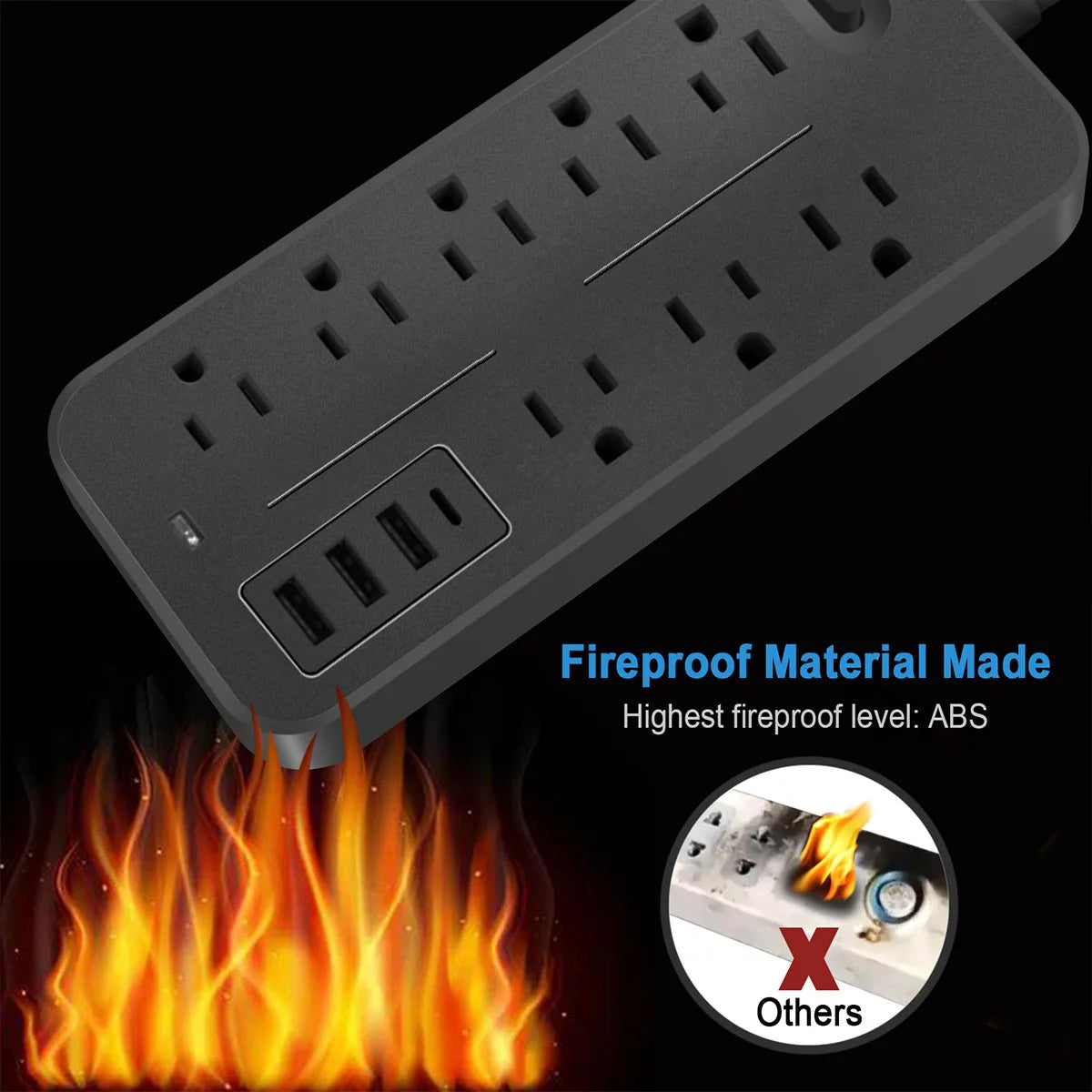 12-in-1 Power Strip with US Outlets & USB-C — Master Control Switch Multi-Tap Extension Socket for Home Office Charging