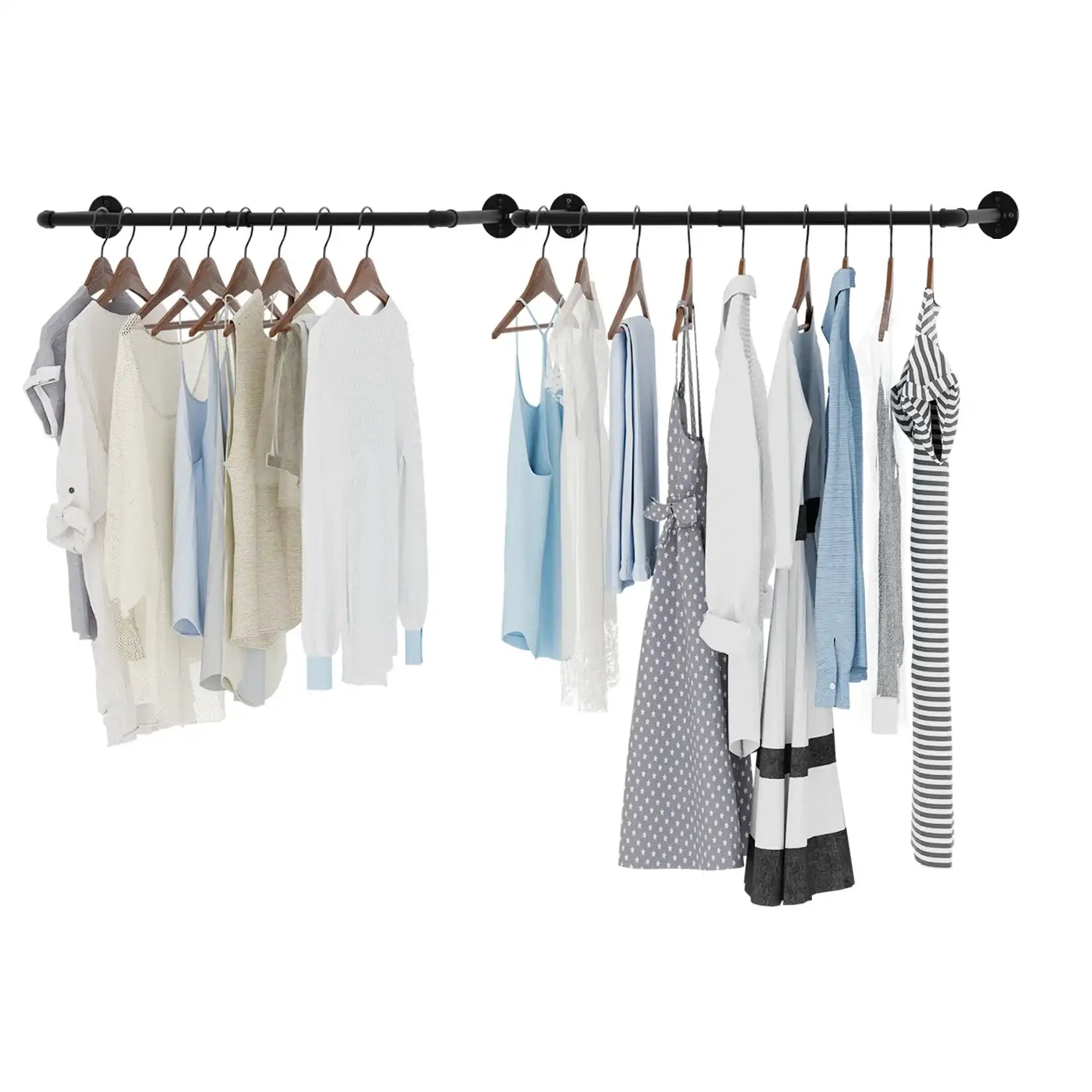 2-Pack Industrial Pipe Clothes Rail Rack – Wall-Mounted Garment Rods & Heavy-Duty Iron Closet Organizer for Hanging Clothes”