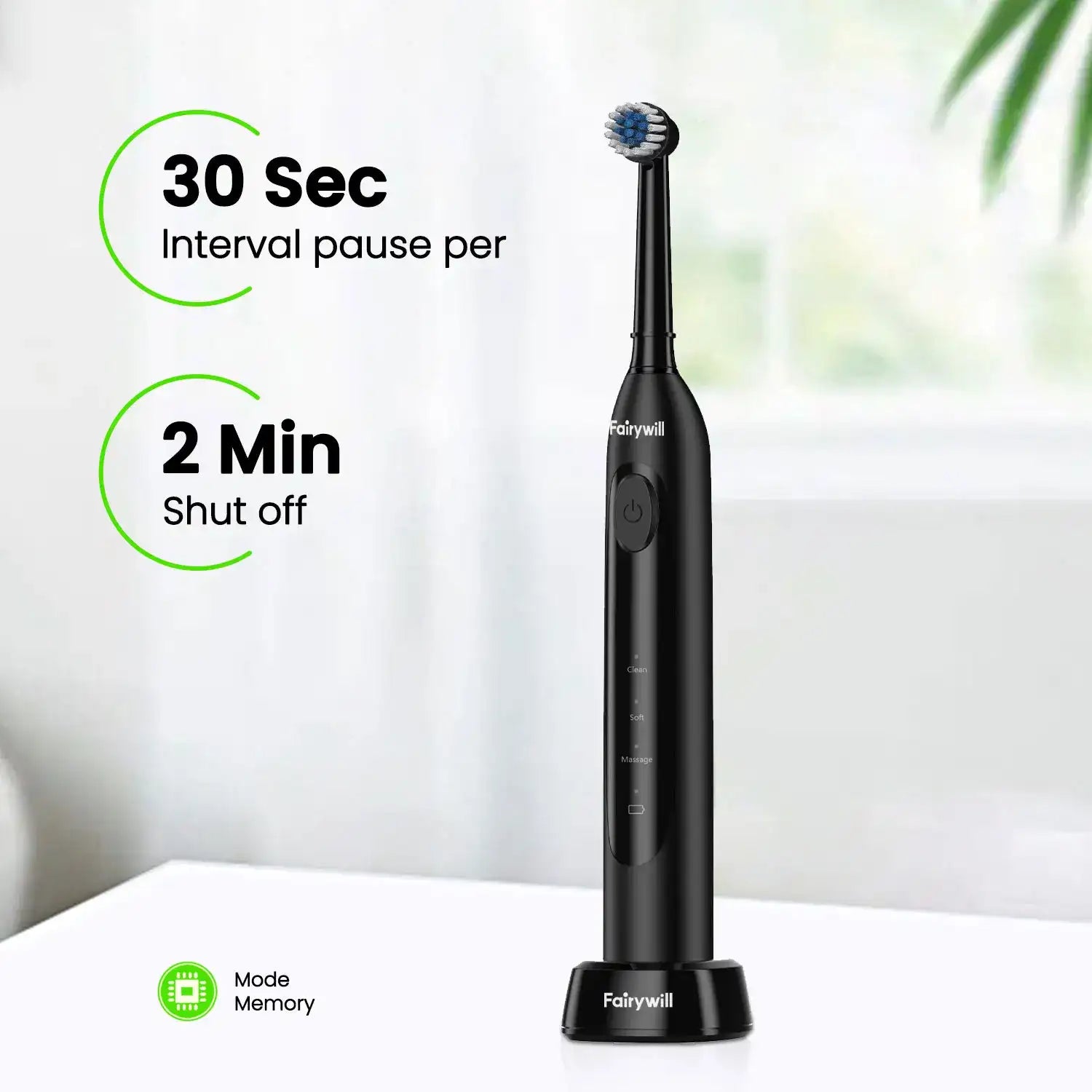Fairywill Electric Toothbrush T2233 – Rechargeable Sonic Toothbrush with Powerful Rotation Cleaning & 4 Replacement Heads