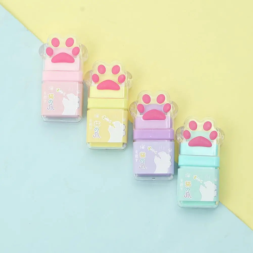 Cute Paw Roller Erasers – 4-Pack Rubber Erasers with Built-In Shaving Roller Case