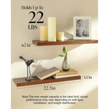 Rustic Brown Floating Wall Shelves Set of 2 – 22.5″ Wall-Mounted Wood Storage for Bathroom, Bedroom & Kitchen