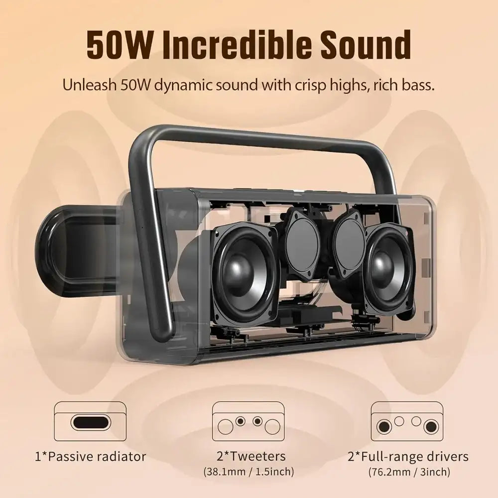 DOSS Home Wireless Bluetooth Speaker – 50W Stereo With Bass Subwoofer, Metal Body & Alloy Handle 🎵🔊