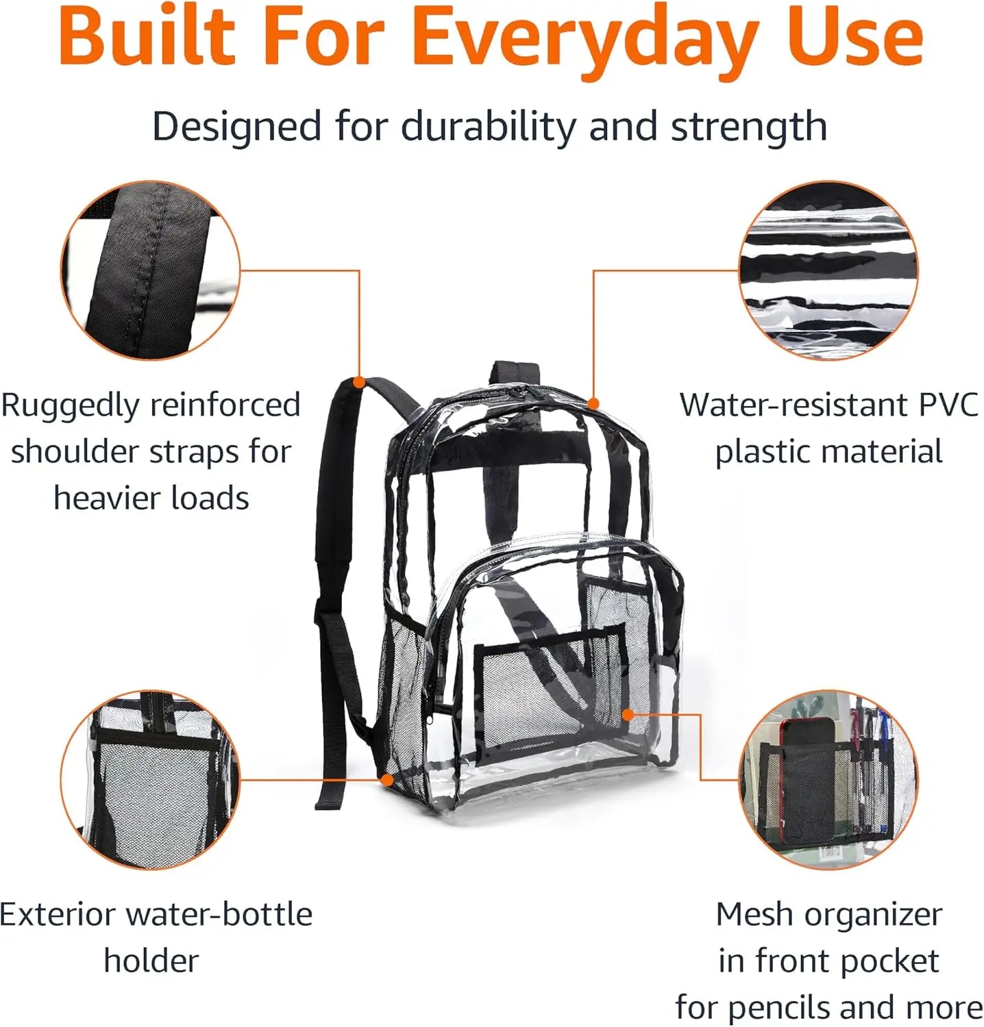 Clear PVC School Backpack – Water-Resistant Transparent Bookbag with Reinforced Straps