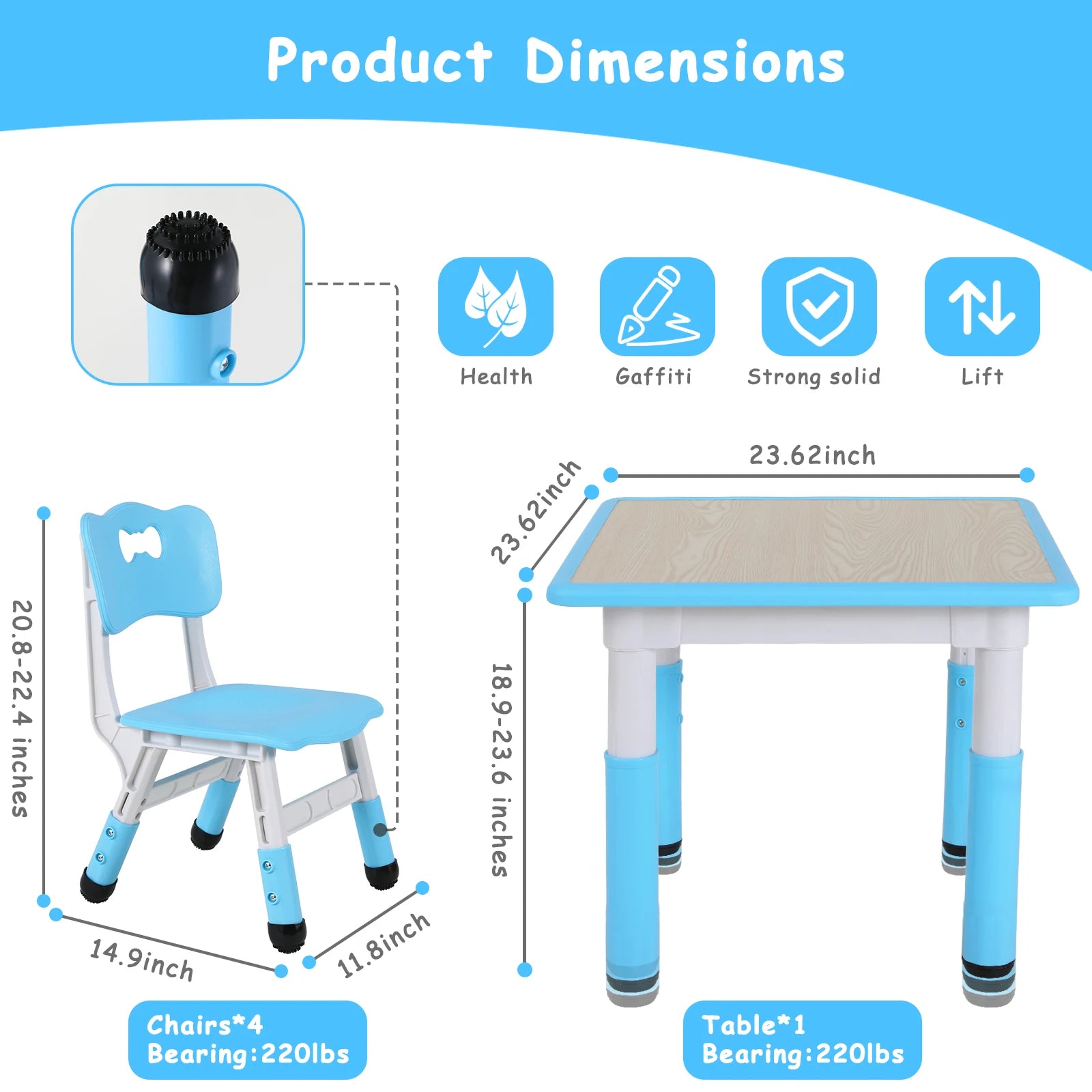 AOOU Kids Table & 4-Chair Set – Height Adjustable Multi-Activity Art & Study Table for Age 2-10 🎨