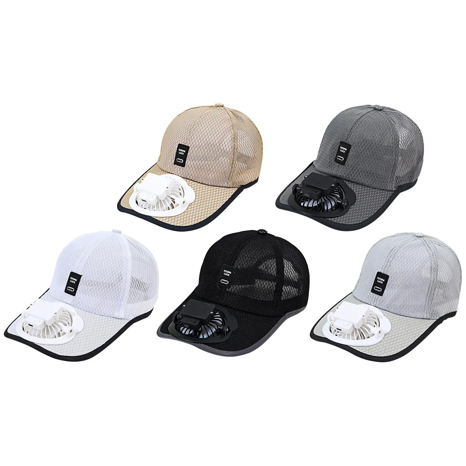 Summer Fan Hat – Mesh Baseball Cap with Embroidered Letter & Built-In Cooling Fan for Men & Women