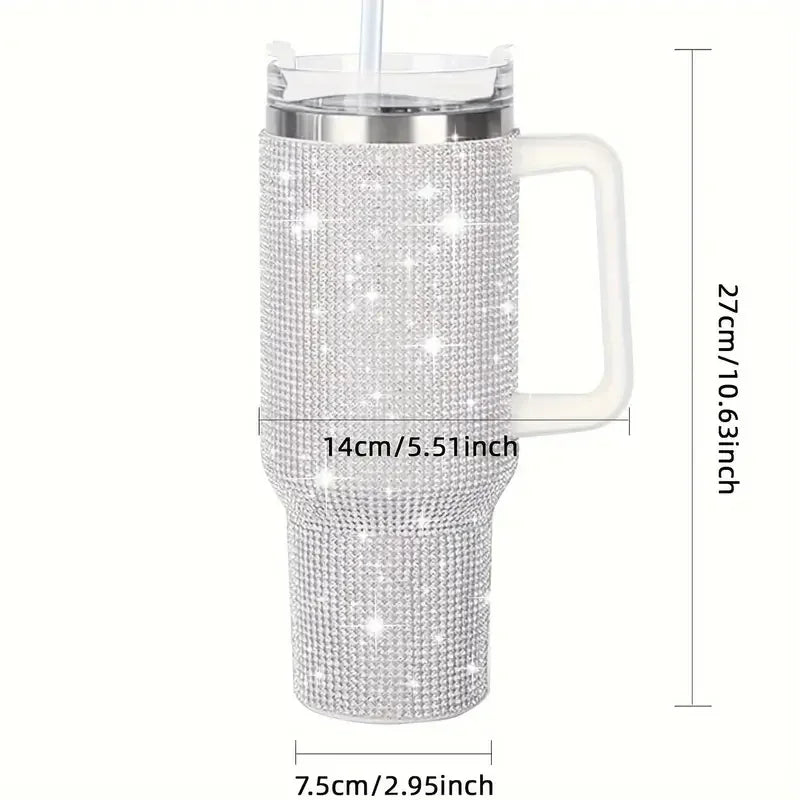 Sparkling Studded Tumbler 40oz with Lid & Handle – Stainless Steel Insulated Car Cup
