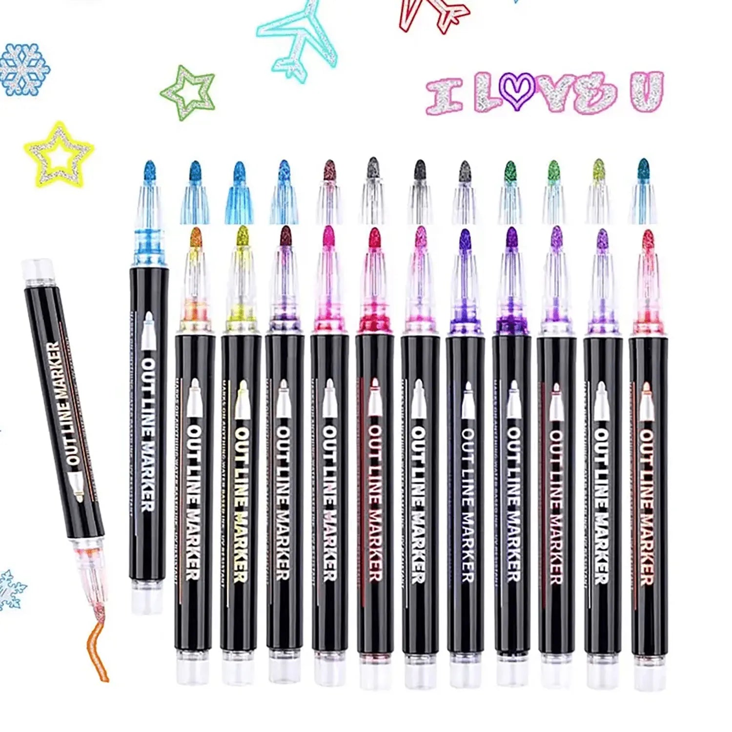 Metallic Double Line Pens Set (12 / 24 / 36 Colors) – Decorative Outline Pens for Scrapbooking & Card Writing