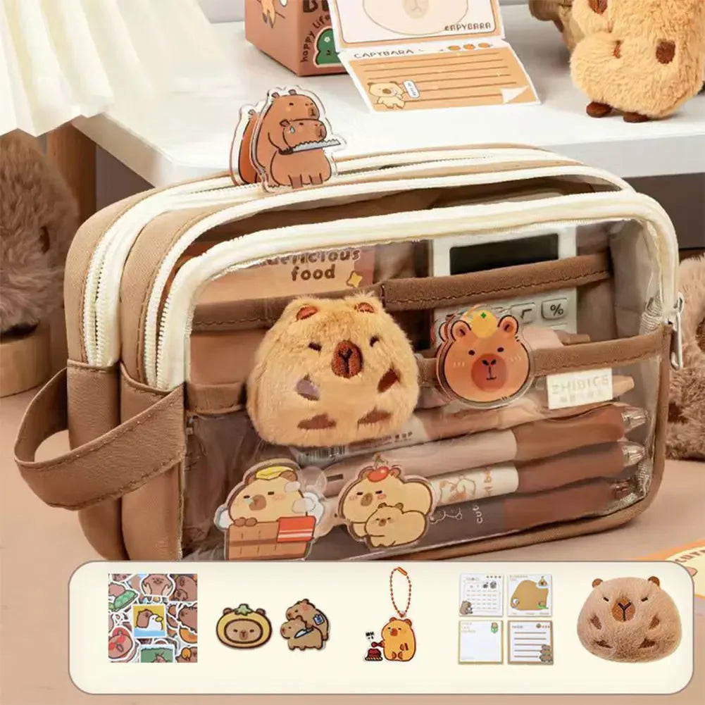 Capybara Flap Backpack with Pencil Case – Cute Nylon Animal Daypack for Teens