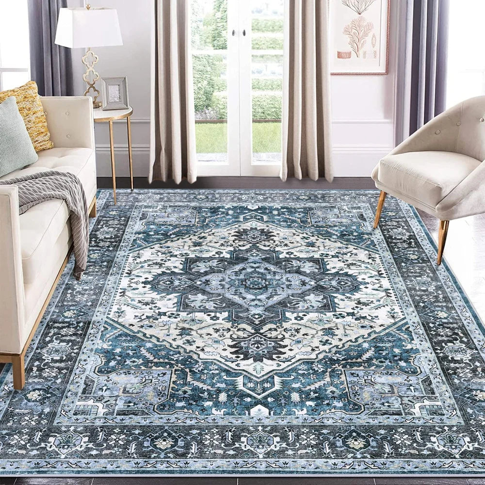 8x10 Washable Vintage Medallion Area Rug – Soft Low-Pile Non-Slip Accent Carpet for Living Room & Bedroom