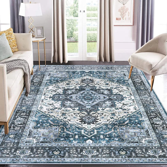 8x10 Washable Vintage Medallion Area Rug – Soft Low-Pile Non-Slip Accent Carpet for Living Room & Bedroom
