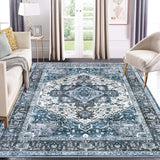 8x10 Washable Vintage Medallion Area Rug – Soft Low-Pile Non-Slip Accent Carpet for Living Room & Bedroom