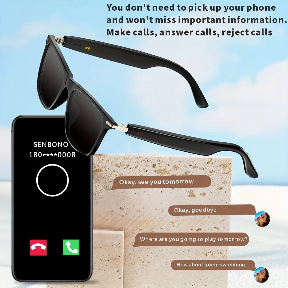 SENBONO Smart Glasses – Open-Ear Bluetooth Sunglasses with Hands-Free Calling & Anti-Blue Light Protection (Unisex)