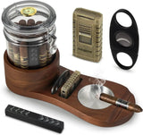 Wooden Cigar Humidor & Ashtray Set with Drawer, Cigar Jar, Cigar Cutter & Slot Organizer