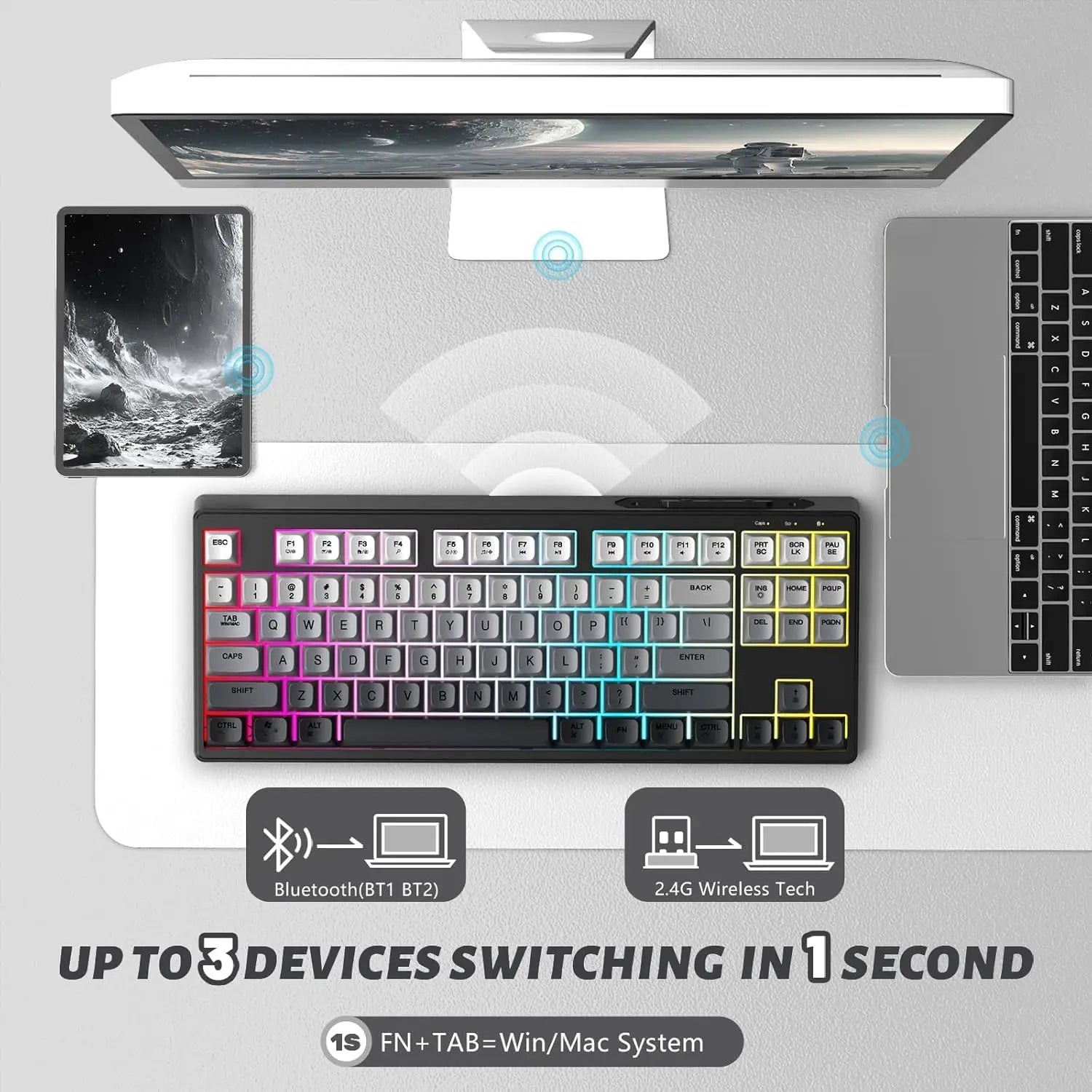 MambaSnake X FreeWolf M87 Wireless Gaming Keyboard – 75% Silent Membrane with RGB & PBT Keycaps